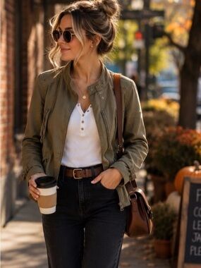 Peyton Jensen Olive Moto Utility Jacket Asymmetrical Zip Military Small